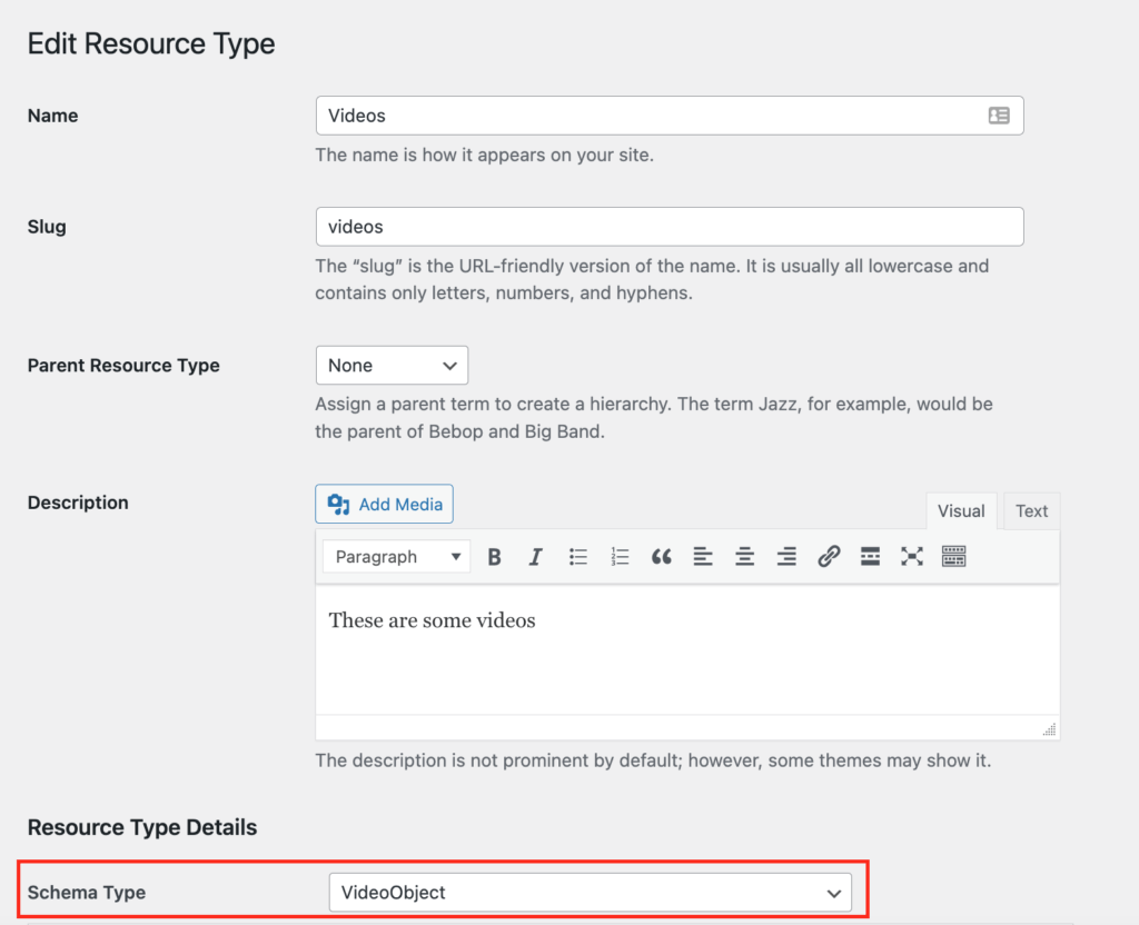 Choosing Schema Type for a Resource Type