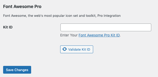 screenshot of font awesome pro kit id input