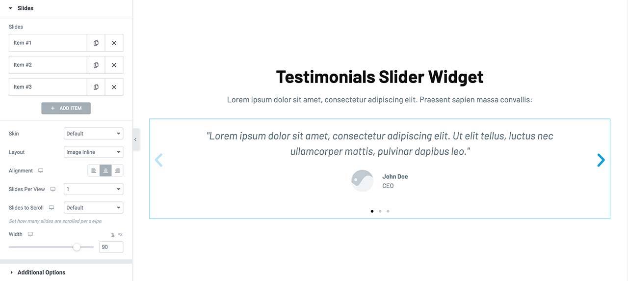 example of testimonial slider widget